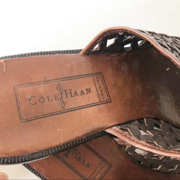 Cole Haan Brown Woven Leather Slide Sandal 8 - Picture 7 of 8